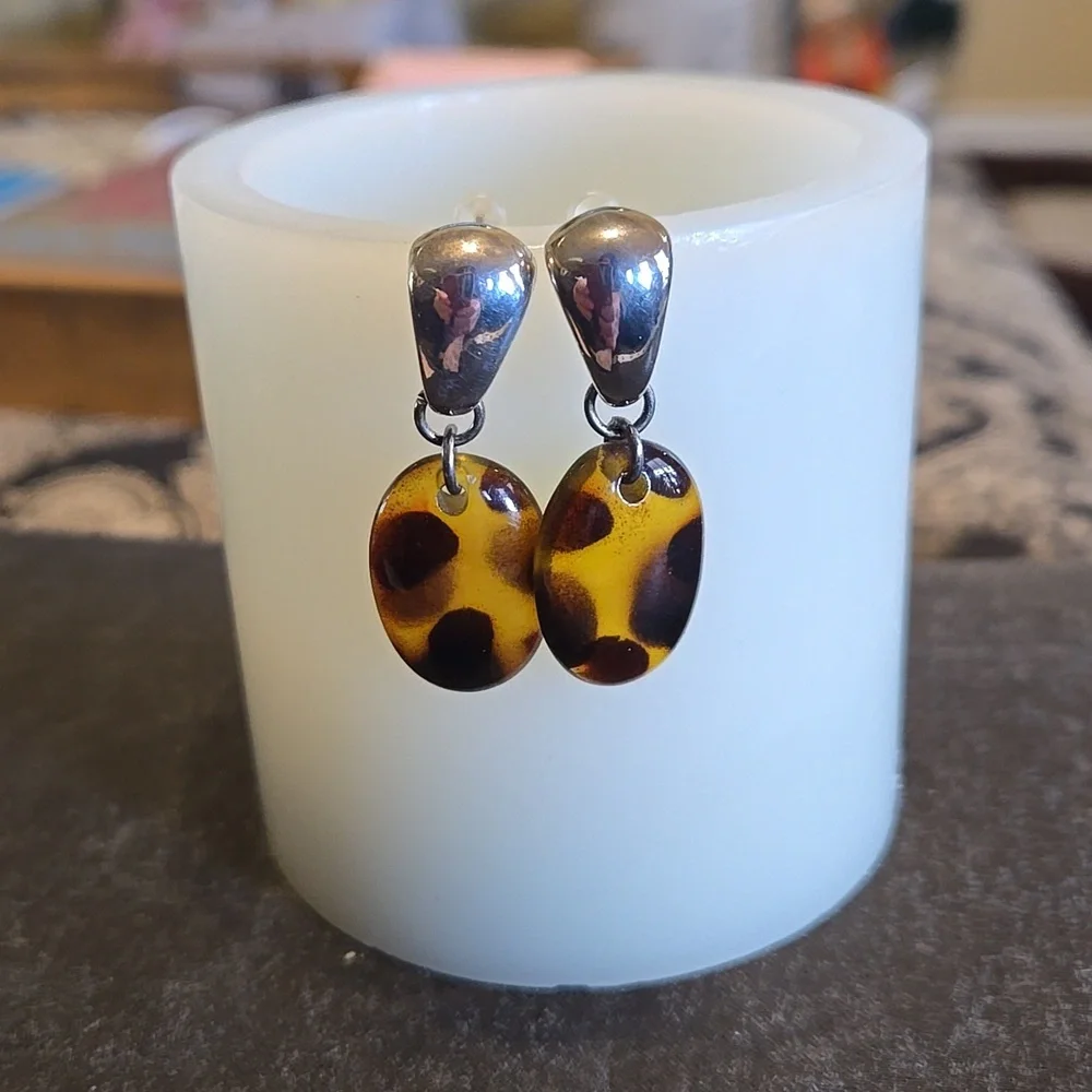 Vintage Faux Tortoise Dangle Earrings